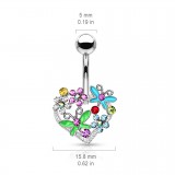 Piercing nombril coeur 09 - Fleurs et papillons