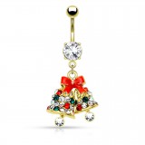 Piercing nombril deux cloches multistrass plaqué-or (14)