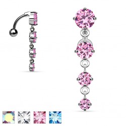 Piercing nombril inversé 11 - Quatre strass ronds
