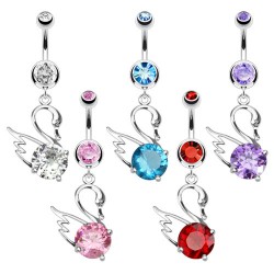 Piercing nombril cygne avec zircone rond (15)