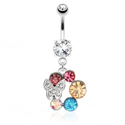 Piercing nombril papillon dans cercle multicolore (75)