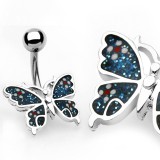 Piercing nombril papillon bleu paillettes (79)