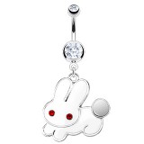 Piercing nombril lapin blanc aux yeux rouges (102)