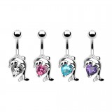 Piercing nombril dauphin avec coeur en zircone (111)