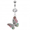 Piercing nombril papillon pendant strass multicolores (144)