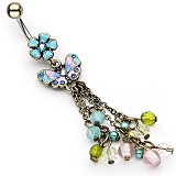 Piercing nombril papillon vintage avec chainettes (77)