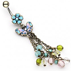 Piercing nombril papillon vintage avec chainettes (77)