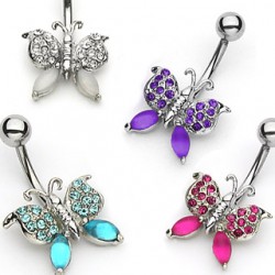 Piercing nombril papillon avec des strass colorés (104)