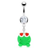 Piercing nombril grenouille verte deux coeurs (164)
