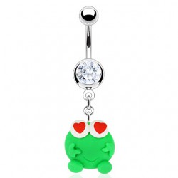 Piercing nombril grenouille verte deux coeurs (164)
