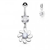 Piercing nombril fleur 71 - Centre zircone transparent