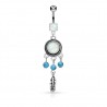Piercing nombril attrape rêve avec pendentif plume et opalite Aurora (02)