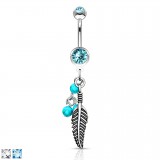 Piercing nombril plume 17 - Trois perles turquoises