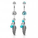 Piercing nombril plume 17 - Trois perles turquoises