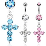 Piercing nombril croix 06 - Six strass