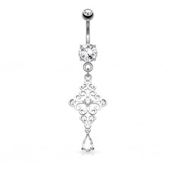 Piercing nombril croix 13 - Zircones transparents