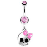 Piercing nombril gothique 21 - Tête de mort noeud rose