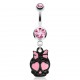 Piercing nombril gothique crâne noir avec strass rose (30)