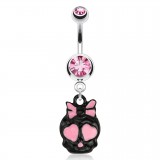 Piercing nombril gothique 30 - Crâne noir et rose