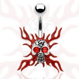 Piercing nombril gothique 28 - Crâne fond rouge
