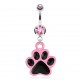 Piercing nombril gothique 31 - Patte de chat rose et noire