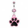 Piercing nombril gothique 31 - Patte de chat rose et noire