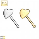 Piercing nez droit 0,8mm 15 or 14k coeur