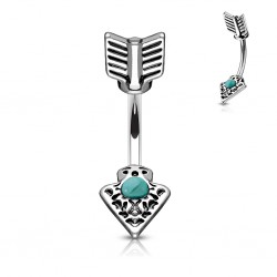 Piercing nombril haut et bas flèche gem turquoise (D216)