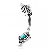 Piercing nombril haut et bas flèche gem turquoise (D216)