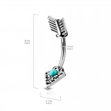 Piercing nombril haut et bas flèche gem turquoise (D216)