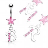 Piercing nombril lettre strass roses