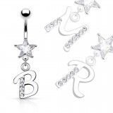 Piercing nombril lettre strass transparents