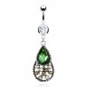 Piercing nombril vintage vert facettes (D146)