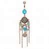 Piercing nombril vintage avec pendentif et pierres bleu clair (D111)