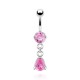 Piercing nombril cristal 18 - Goutte pendante rose