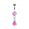 Piercing nombril cristal 18 - Goutte pendante rose