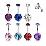 Piercing nombril cristal 21 - Double cristal rond plat