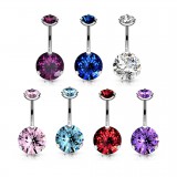 Piercing nombril cristal 21 - Double cristal rond plat