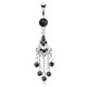 Piercing nombril chandelier strass noir (D34)