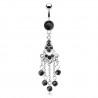 Piercing nombril chandelier strass noir (D34)