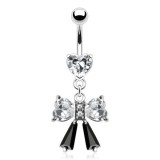 Piercing nombril noeud papillon 08 - Zircones noirs