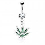 Piercing nombril cannabis 01 - Feuille verte