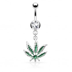 Piercing nombril cannabis 01 - Feuille verte
