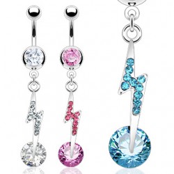 Piercing nombril éclair et zircone rond (D09)