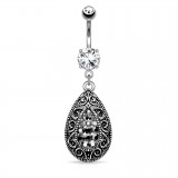 Piercing nombril goutte avec strass noirs (D29)