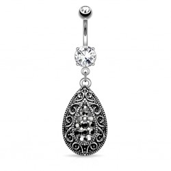 Piercing nombril goutte avec strass noirs (D29)