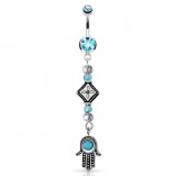 Piercing nombril main de fatma pendante turquoise (D39)