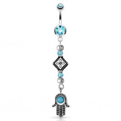 Piercing nombril main de fatma pendante turquoise (D39)