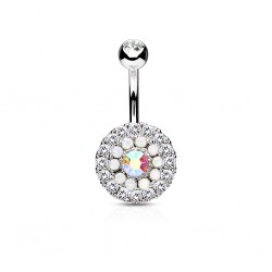Piercing nombril rond strass auroras et transparents (D45)
