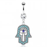 Piercing nombril main de fatma perles turquoises (D51)